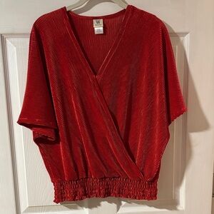 Wrapper Red Textured V-Neck Top M